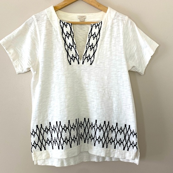 J. Crew Factory geometric-trim Top V neck short sleeve 100% Cotton Size S - Picture 1 of 9